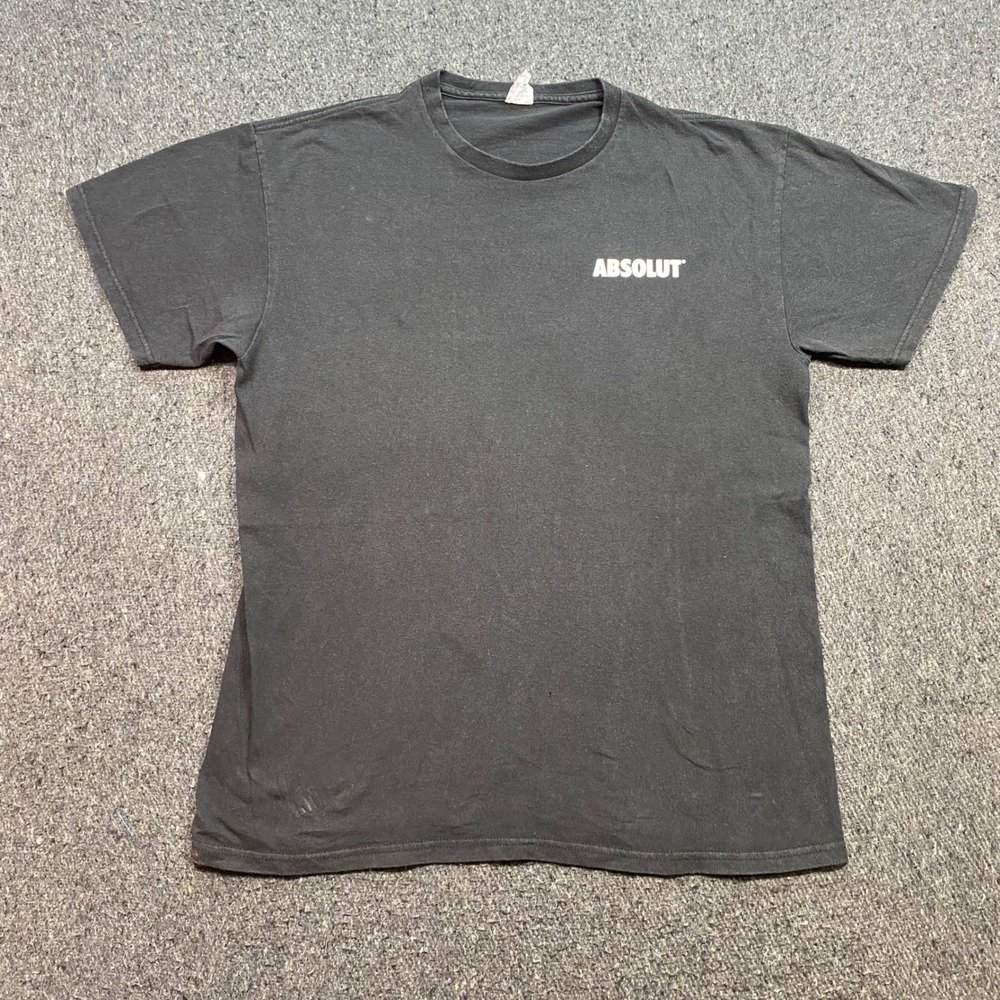 Absolut Vodka TShirt Sz L Mens Black Skater Y2K Graphic Back Print Promo Tee